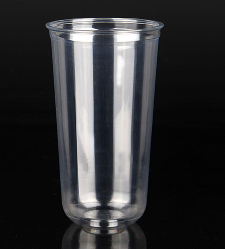 clear U-shaped cup 700ml disposable 24oz PET plastic cup juice and bubble tea cup with cover