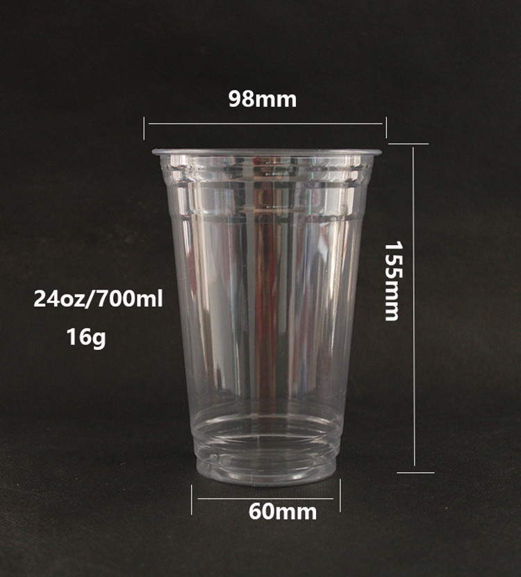 food grade disposable 24 oz 700ml smoothie juice cold drink pet plastic cup take away with lid