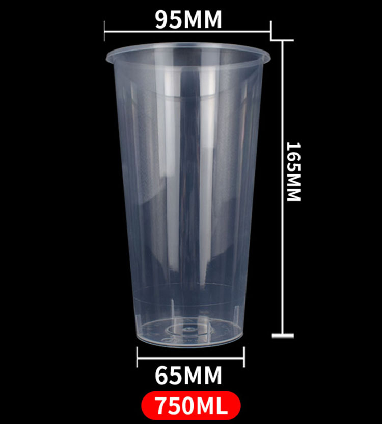 Disposable tribute tea injection cup 95mm diameter 24oz 750ml transparent milk tea cup with cover