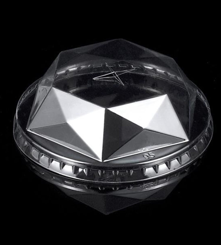 disposable 90/95/98mm caliber transparent PET diamond dome lid for cold drink plastic cup supplier