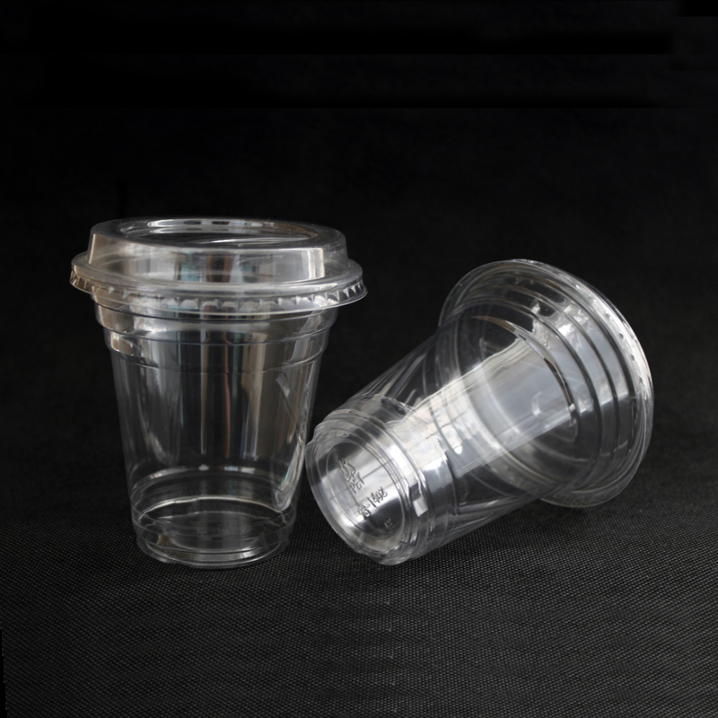 Custom 14 oz clear disposable plastic cups with lids