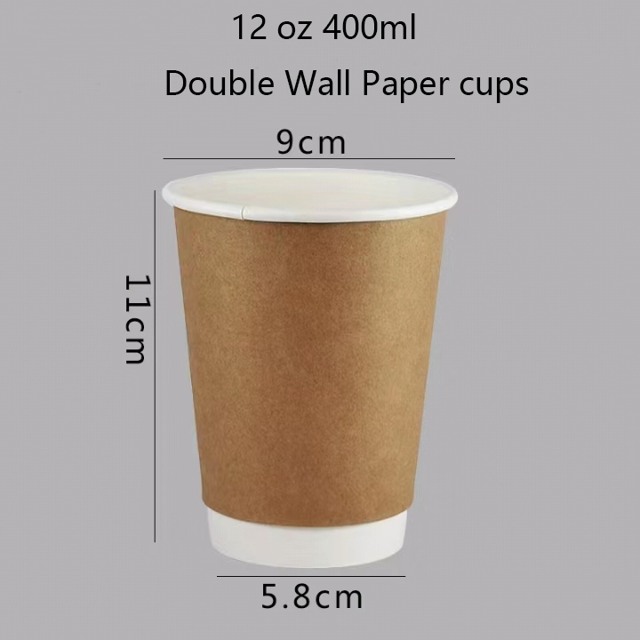 12 oz disposable Kraft Double Wall Paper Hot coffee Cups with lids wholesale