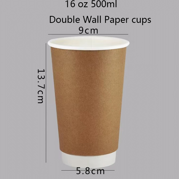 16 oz Hot drinks milk tea Kraft Double Wall Paper Cups with lids wholesale