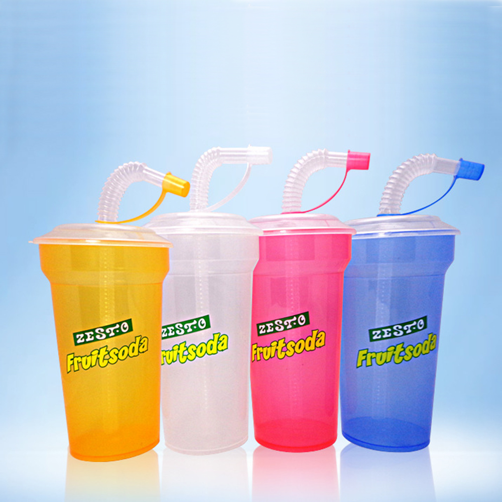 16 oz Plastic Lemonade Cold Cup with Straw and Lid