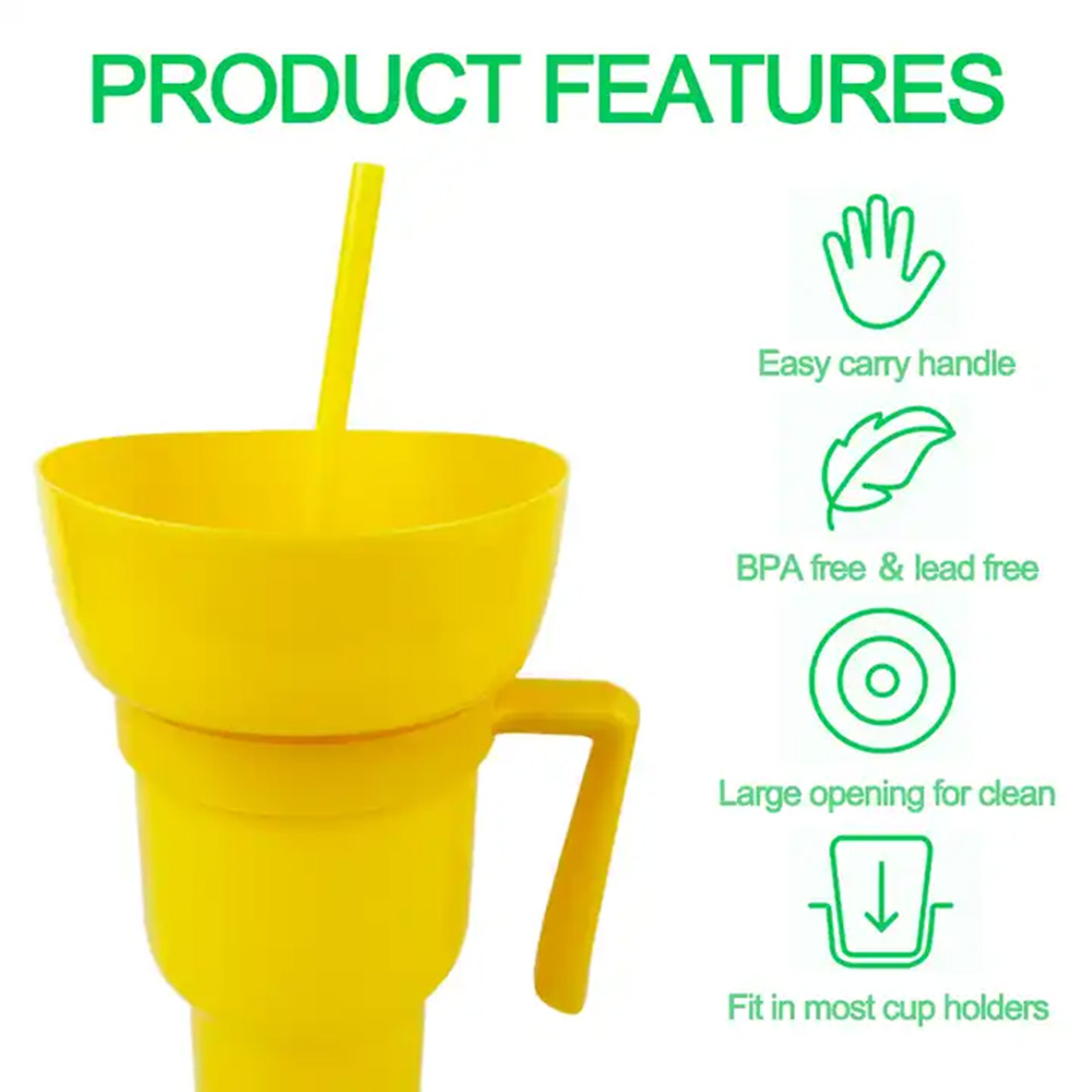 Plastic 2 in 1 Popcorn Drinking Cup for Snacks and Appetizers Stadium Drink Cups Bowl Holder With Straws