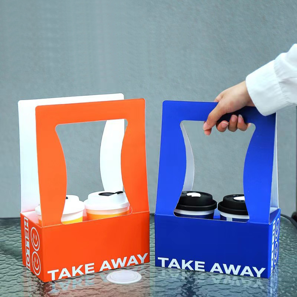 boba tea coffee Takeout Craft paper cup carrier (2 cups)