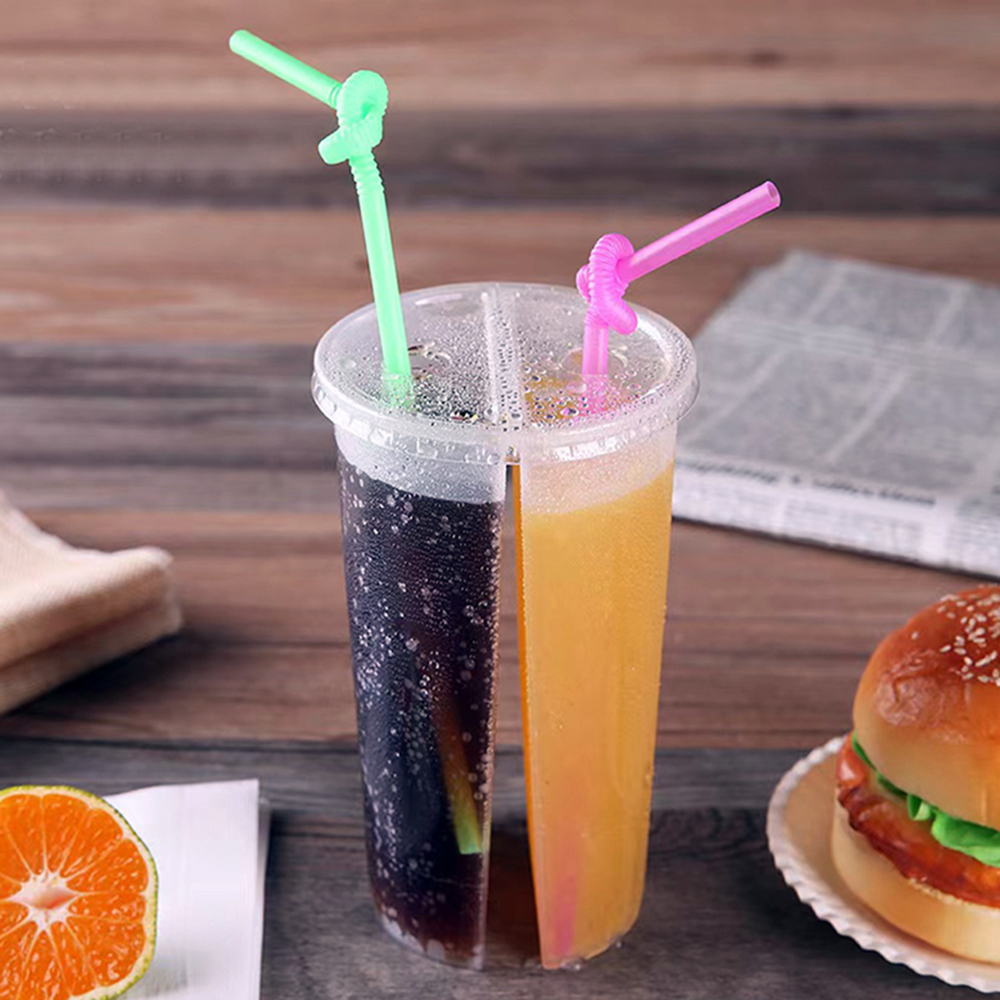 700ml Twins Share Disposable Split Plastic Cups for boba bubble tea Juice